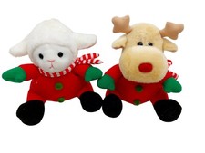 Soft Dreams Peluche Cordero Ovejas y Reno En Bufanda Rojo Conjunto Peluche 5"