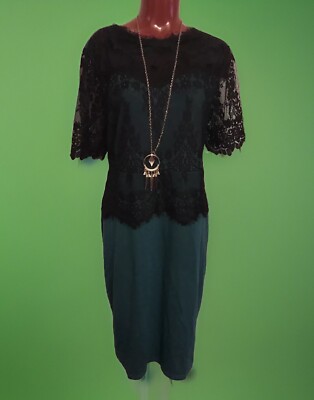 NEW YOINS LACE TRIM GREEN W/BLACK ZIPPERED BACK DRESS -PLUS SIZE 4XL 