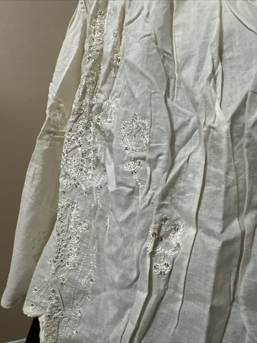 Women’s Ivory Cotton Casual Open Stretch Beaded Embroidered Size M Blouse Top - Picture 17 of 24