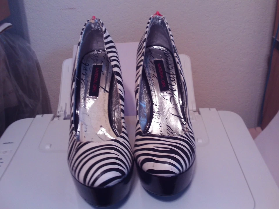 Material Niña Talla 8.5 Marcel Cebra Stiletto Plataforma Tacones 5" Madonna Rosa Caliente Foto 2 de 4