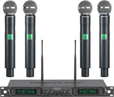 Wireless Microphone System 4-Channel Handheld Mic System for Singing, Church
