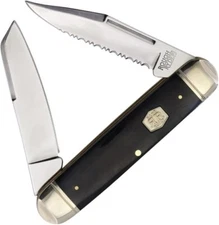 Rough Ryder Carnivore Jack Pocket Knife Stainless Steel Blades Black Bone Handle