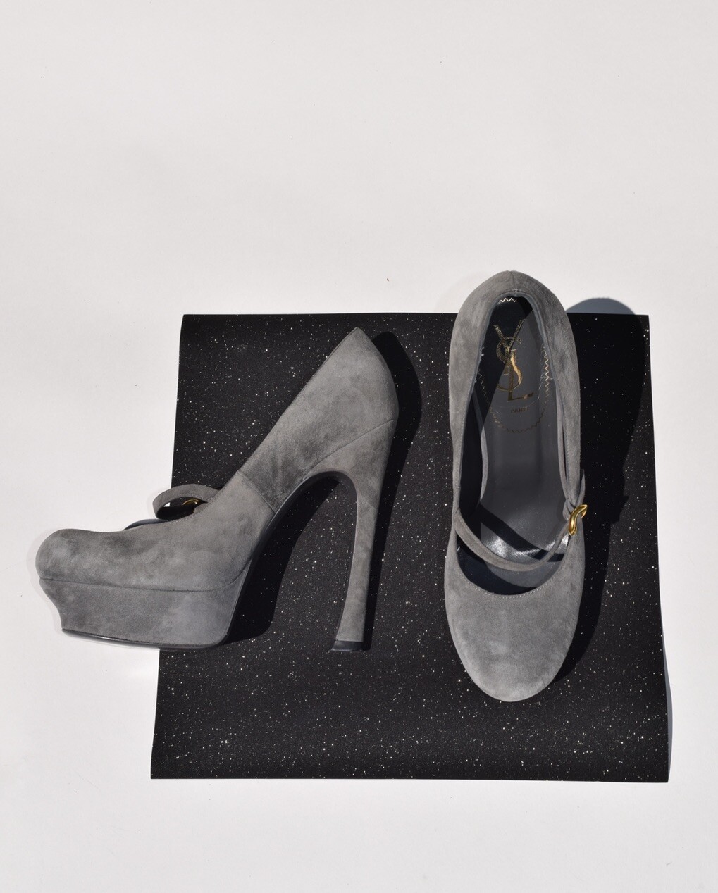 NUOVE DÉCOLLETÉ YSL SAINT LAURENT Palais grigio pelle scamosciata plateau con scatola