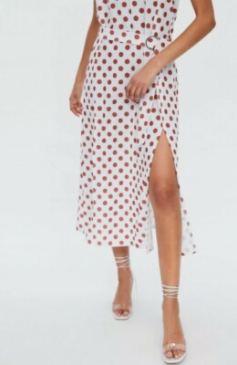 knee length dresses for ladies Zara Black White Silk Satin Polka Dots Cowl Neck Cami Slip Midi Dress  Brie