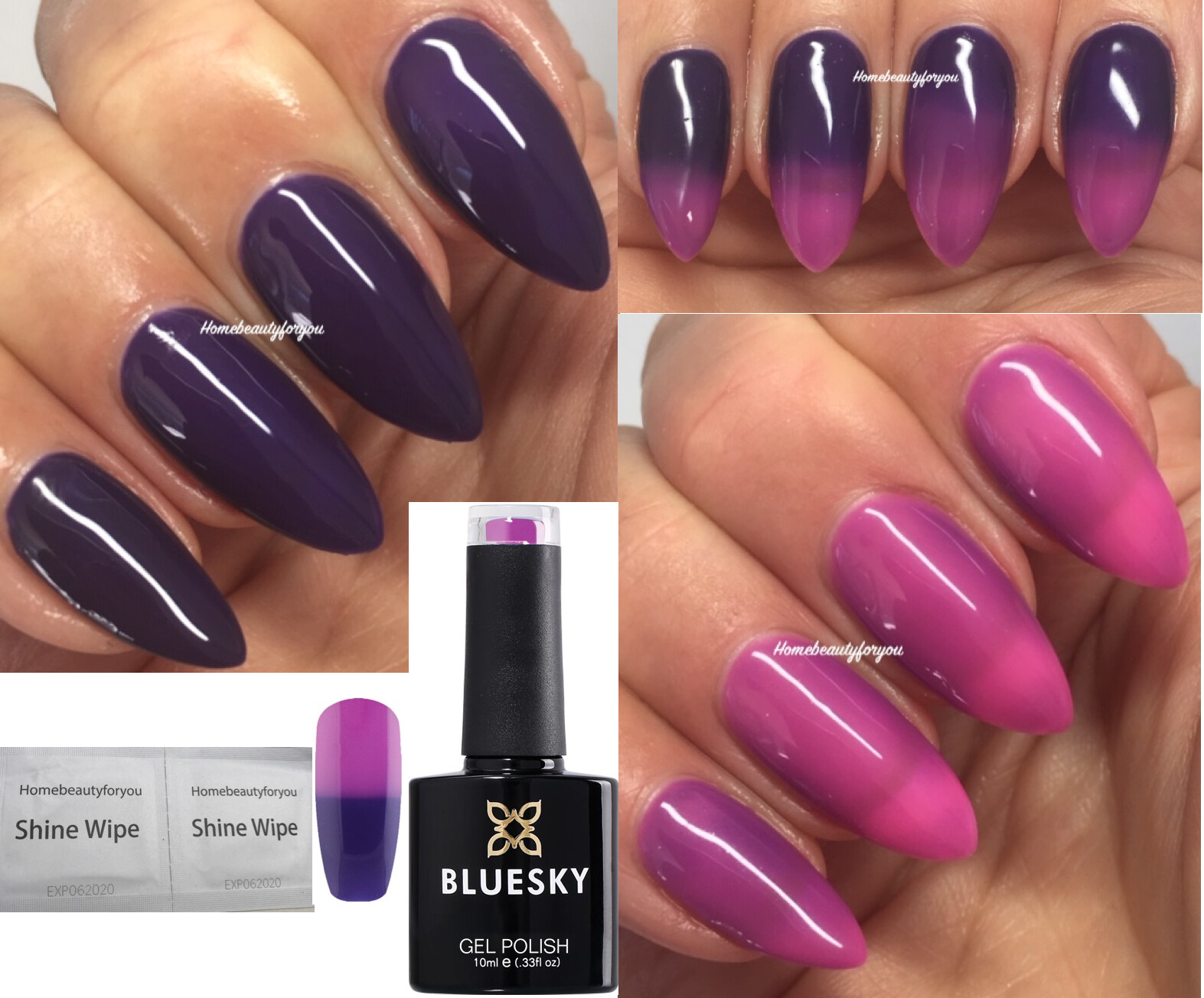 BLUESKY GEL NAIL POLISH PURPLE 2 PINK COLOR CHANGE TC43 UV LED SOAKOFF NAIL