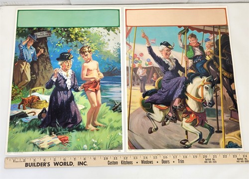 1954 A. Fox 12x16.5 Colored Lithograph Pictures Grandma Swimming Carousel ~ F11b - Picture 4 of 4