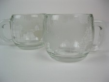 Set of 2 Vintage Nestle Nescafe Globe Handled Coffee Mug Cup Etched Glass