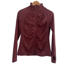 Ebb & Flow Sculpt Ruched Front Zip Up Athletic Sport Track Jacket Mauve Sz S