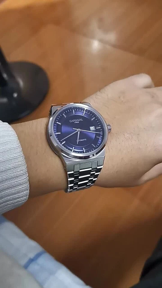 Reloj CARNAVAL Automático Correa Cuero Esfera 41mm Resistente al Agua Estilo Empresarial Foto 2 de 4