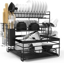 Dish Drainer Rack, 3 Tier Drain Board Rack with Drip Tray, Detachable Stainless