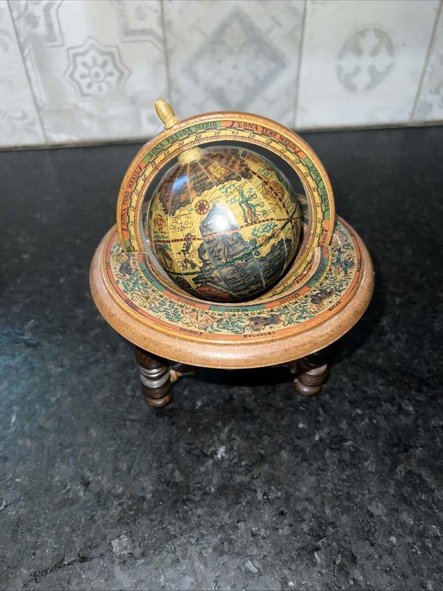 Vintage Wooden Old World Globe Zodiac Signs Desktop World Globe w
