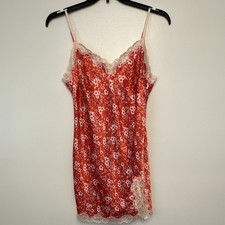 Victoria's Secret Red Floral Lace Trim Full Slip, Adjustable Straps Size L