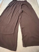 #3746. Anrabess Women Linen Blend Brown Wide Leg Pants w/Wide Elastic Waist.  XL