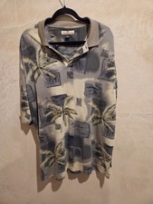 Vintage Tommy Bahama Silk Cotton Blend Polo Shirt XL Grey Palm Tree Tropical