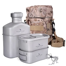 Boundless Voyage Titanium Military Canteen, Military Style Cookware Set, and Mes