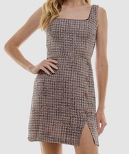 City Studio Women's Pink Square-Neck Tweed Mini Dress Juniors Size 7/8