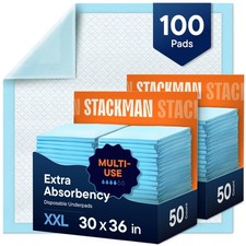 Chucks Pads Disposable Adult Underpads 100-Pack 30"x36" XXL 30" x 36", Blue