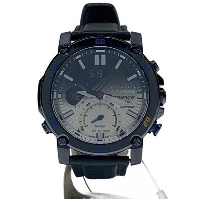CASIO Quartz EDIFICE Digi-Ana Leather Watch NVY SS
