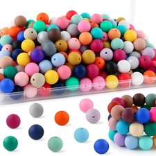 150Pcs 15mm Silicone Beads for Keychain Making and 15mm round beads Multicolor