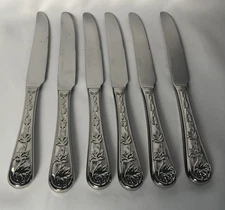 RETRONEU - TUILERIES - LEAF GARDEN - 6 DINNER KNIVES - FLATWARE - SILVERWARE