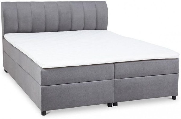 Graues Boxspringbett 160 X 200 Bett Mit Matratze Stauraum Und Topper Modern-image