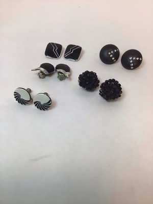 Vtg Black And White Theme Clip On Earring Lot