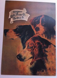 Vtg 1993 Austin Powder Company Tin Sign Cleveland Oh Desperate USA Hunting Dogs
