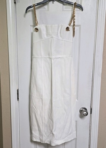 Tom Ford, Tom Ford Ivory Corset Midi Dress Size 40 Gold Chain Straps Italy Read