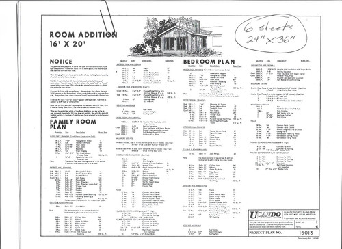 Combo Family Room Plan and Bedroom Plan 6 Sheets 24" x 36"