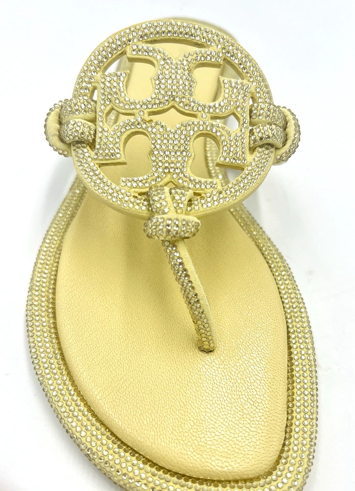TORY BURCH MILLER SANDALIA ANUDADA PAVÉ CRISTAL GAMUZA LOGOTIPO MATE SOL TALLA US 9 NUEVA EN CAJA Foto 3 de 4