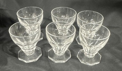 6 Val Saint Lambert Aurillac Crystal Shot Glass Footed 2.5  Cordial Liquor Vtg