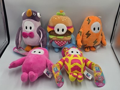 Set of 5 Fall Guys Plush Toys 8 inch each NWT Rare Burger Penguin Lightning Pink