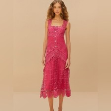 Farm Rio Pink Nautical Guipure Maxi Dress Size Medium New with Tags