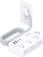 Power Strip with 6 Outlets & 4 USB (2 USB-C), 5FT Flat Plug Cord