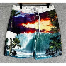 VTG Ocean Pacific Board Shorts Mens 36 Tropical Sunset 10" Inseam Surf Trunks