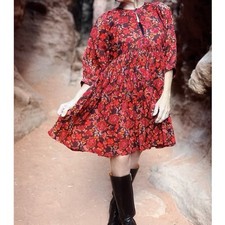 Sundry Floral Fit Flare Party Fairycore Garden Dress Size 0 Red Above Knee