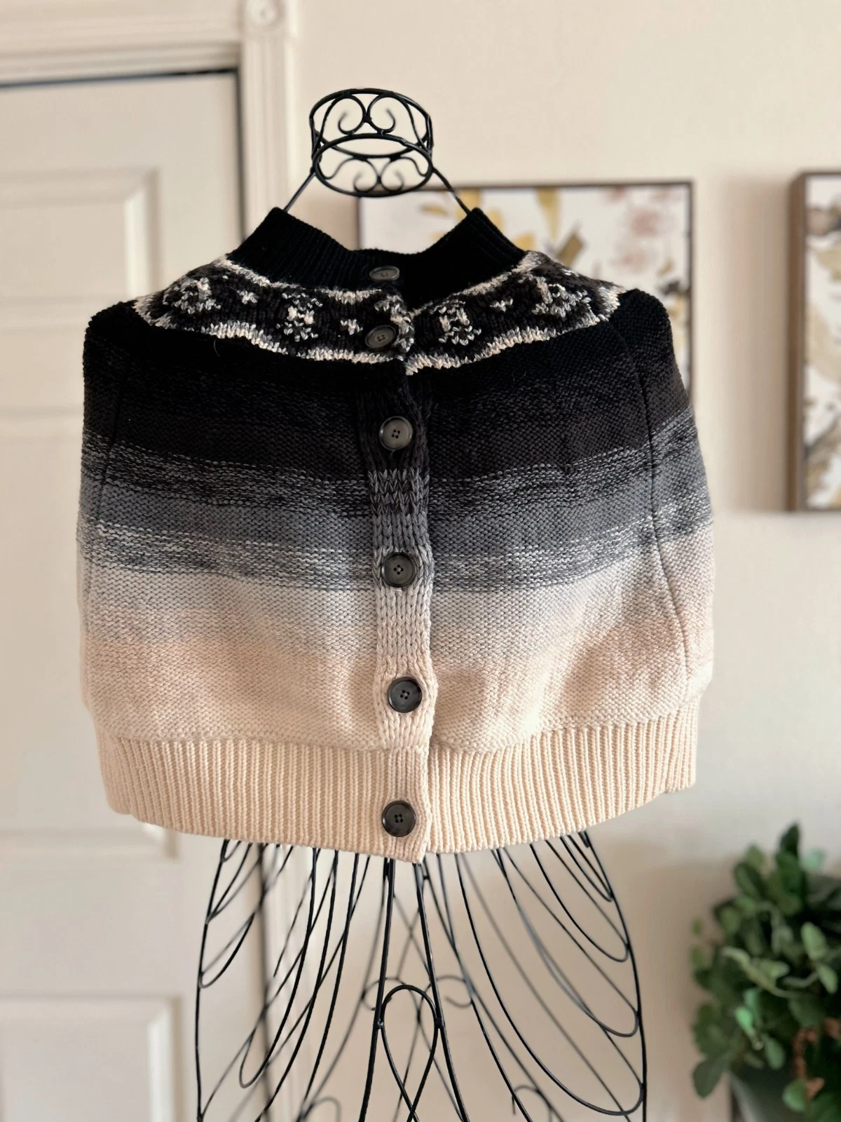 NWT $665 Ports 1961 Wool Sloe Ombre Beige Cape Sweater Cardigan Poncho size M
