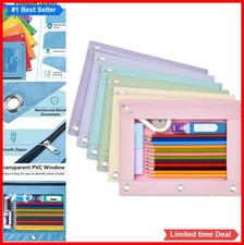6 Pack Pencil Pouch for 3 Ring Binder 9.6 x 7.6 In Zipper Bag PVC Window 6