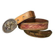 Nocona Belt Co Mossy Oak Camo Removable Deer Skull Buckle Leather Size 32