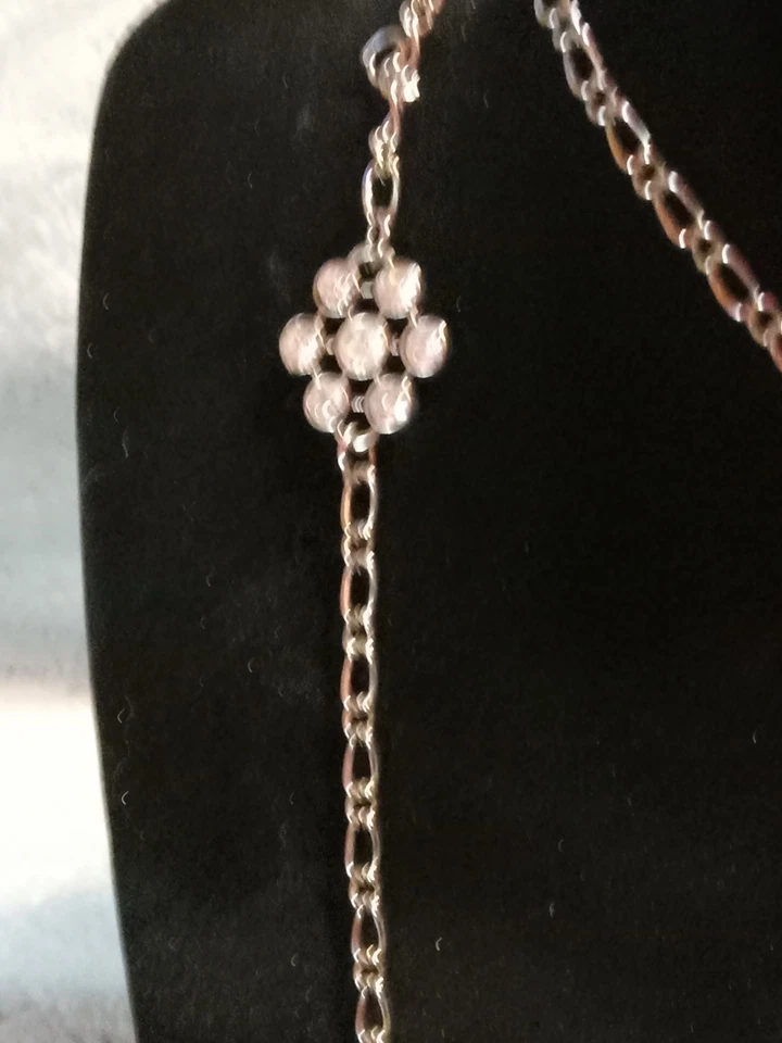 Collar Estación Perlas Cristal Facetado Acento Latón Tono Plata 18" 2" Ext. Foto 2 de 4