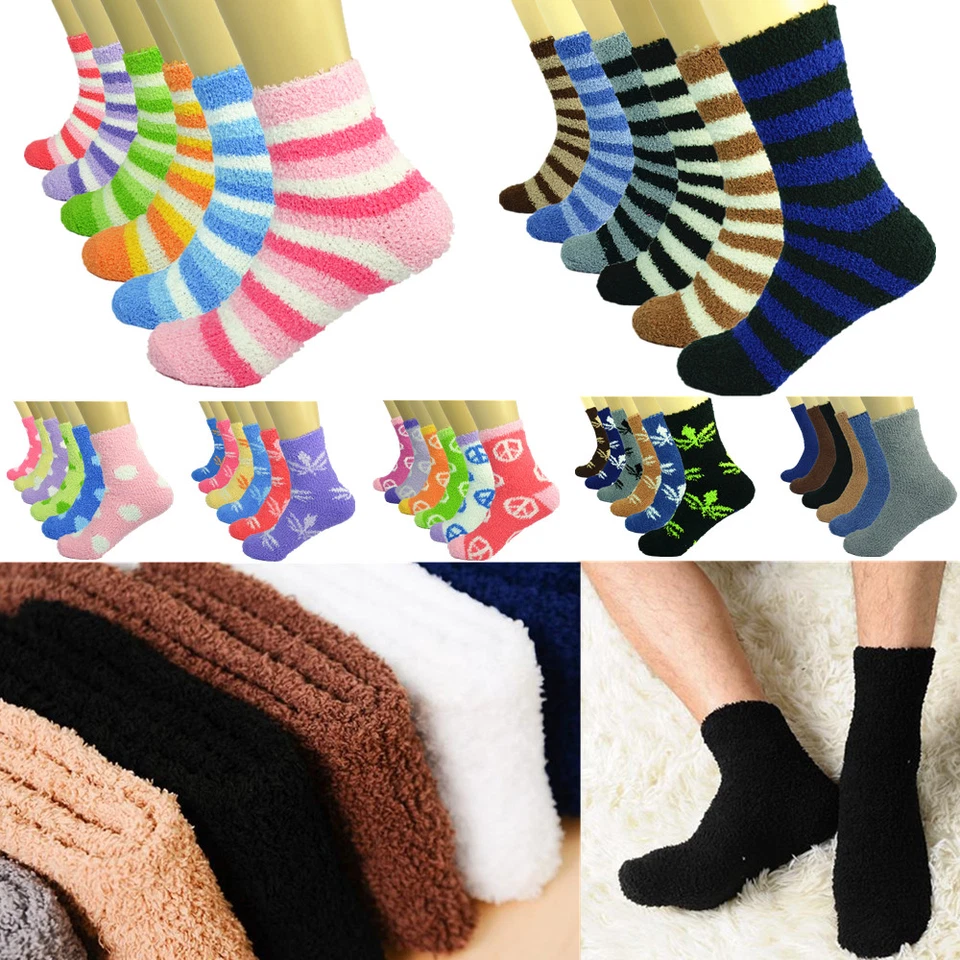 3-10 Pairs For Mens Womens Soft Cozy Fuzzy Socks Winter Home Warm Slipper Lot  - Image 2 of 4