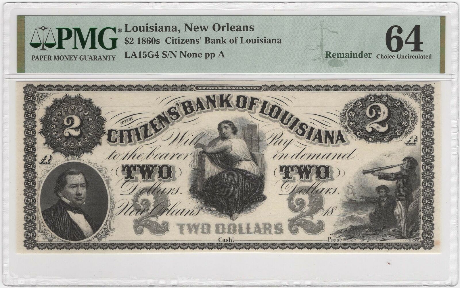 $2 1860s Citizens Bank of New Orleans quality assurance Remaind Louisiana Large discharge sale Obsolete