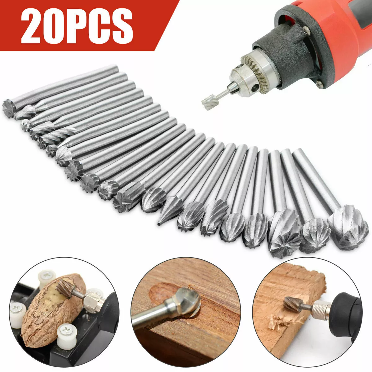 Alexsix 20Pcs Drill Bits Dremel Set Steel Rotary Burrs High Speed Wood  Carving Tools 