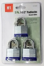 3 pc Steel Padlocks Security Set 1-1/2 inch Keyed Alike Storage Home NEW 