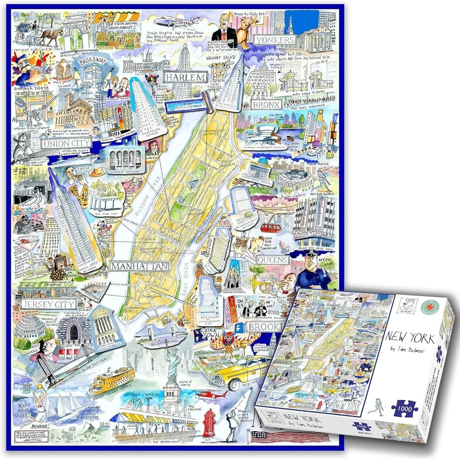 1000 Piece Jigsaw Puzzle Map of New York City Landmarks Manhatten Tim Bulmer