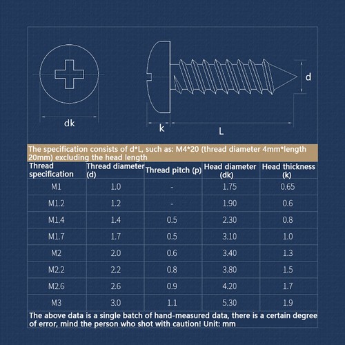 Tornillos autorroscantes de cabeza redonda/pan Phillips de zinc negro M1 M1.2-M3 acero al carbono - Imagen 2 de 6