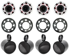 (4) KICKER 48KMXL84 8" 500w Marine Black Wakeboard Tower Speakers w/LED KMXL8