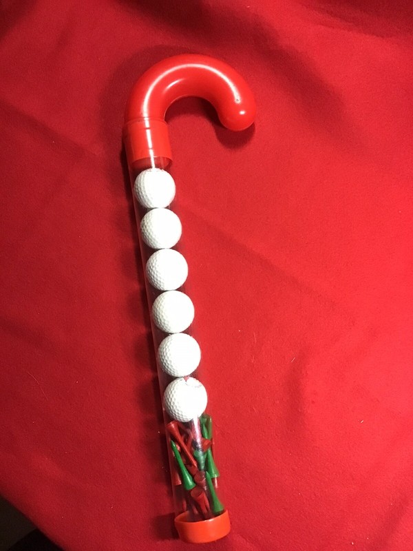 GOLF CANDY CANE W/ SIX SANTA GOLF BALLS AND TEES
