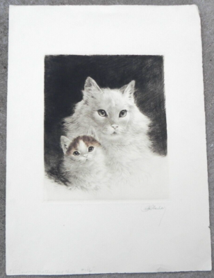 他の方発送× Meyer-Eberhardt Kurt Meyer-Eberhardt 1895-1977 PAIR cat etchings noted animalier