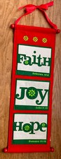 Vintage Felt Wall Hanging Banner Faith Joy Hope Bible Quotes Christmas Scroll